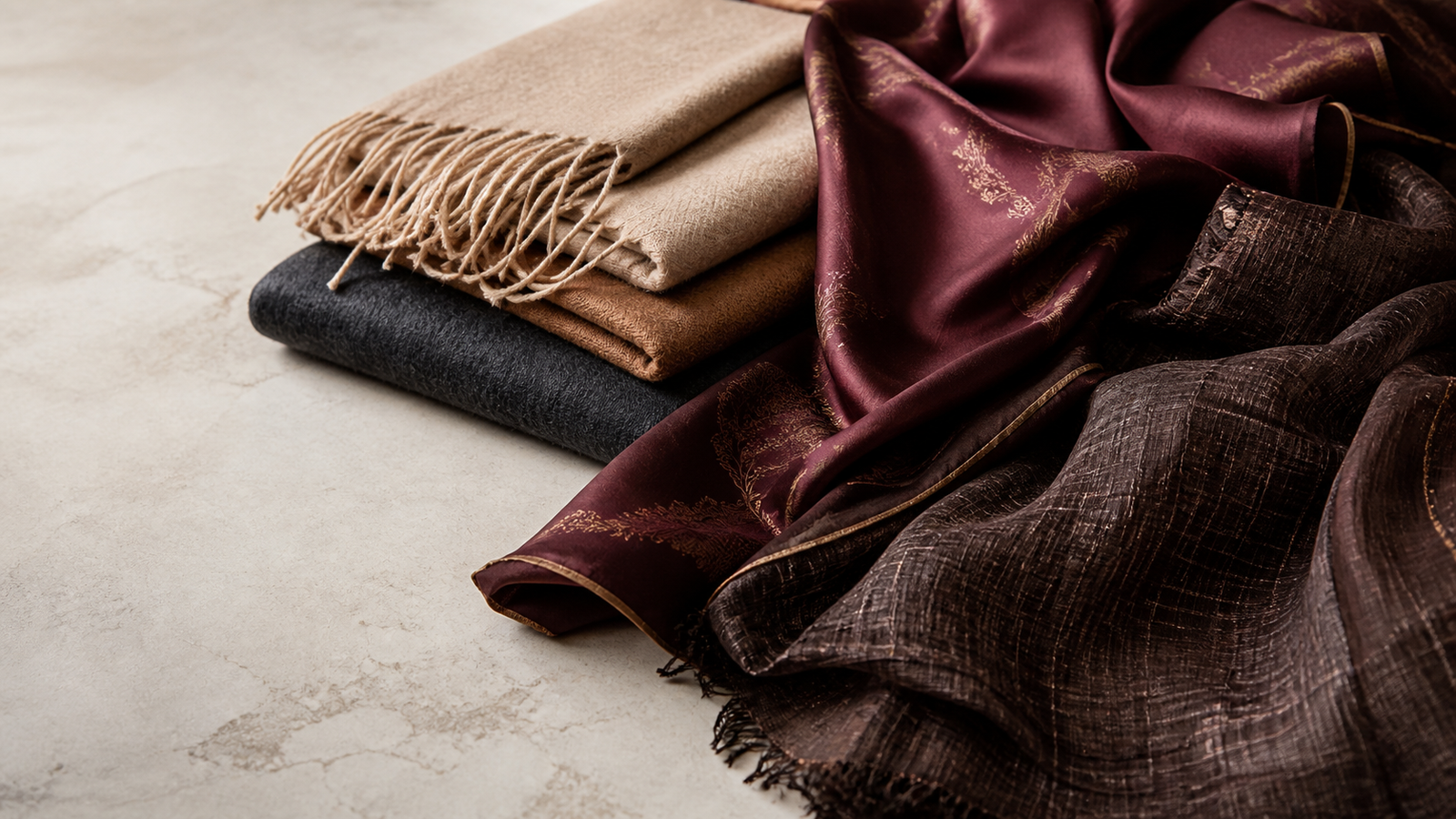 Premium cashmere scarves and silk textile collection
